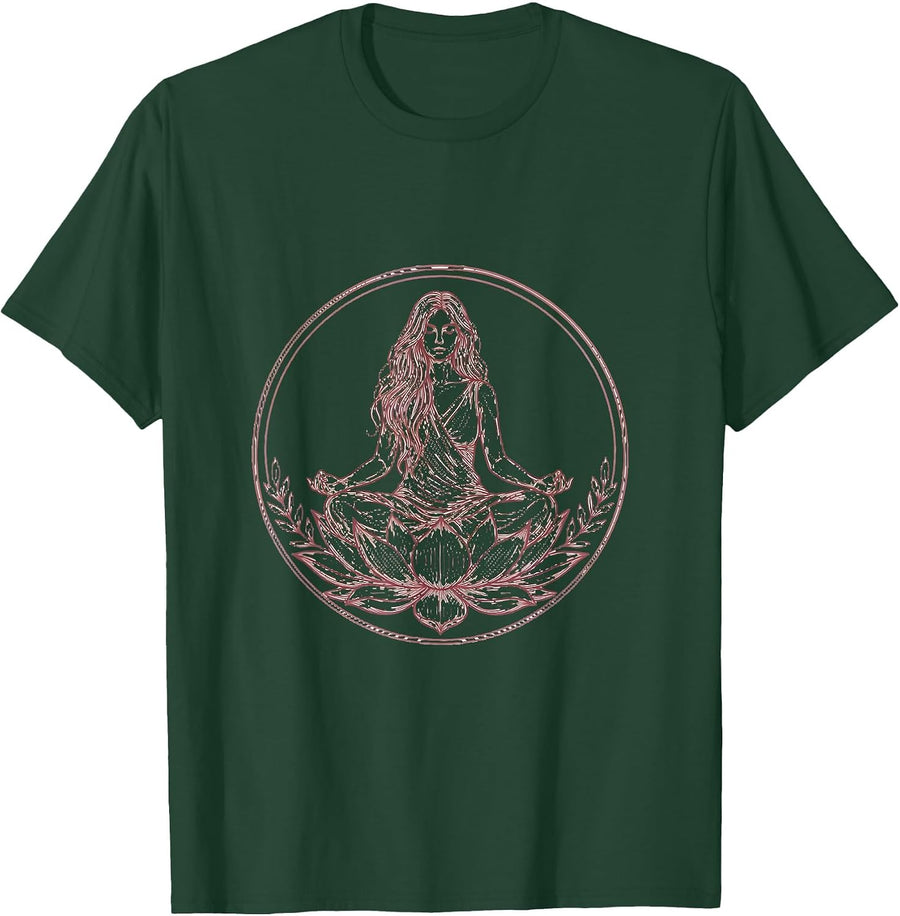 Men's Gigi Meditating Lotus Flower Zen Illustration T-Shirt - Dark Green