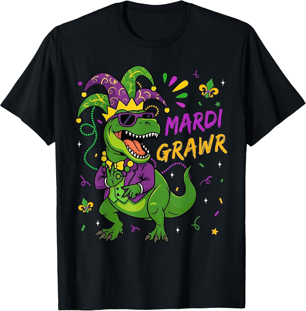 Mardi Grawr T-Rex Dino Toddler Kids Mardi Gras Boys Men Kids T-Shirt - Black