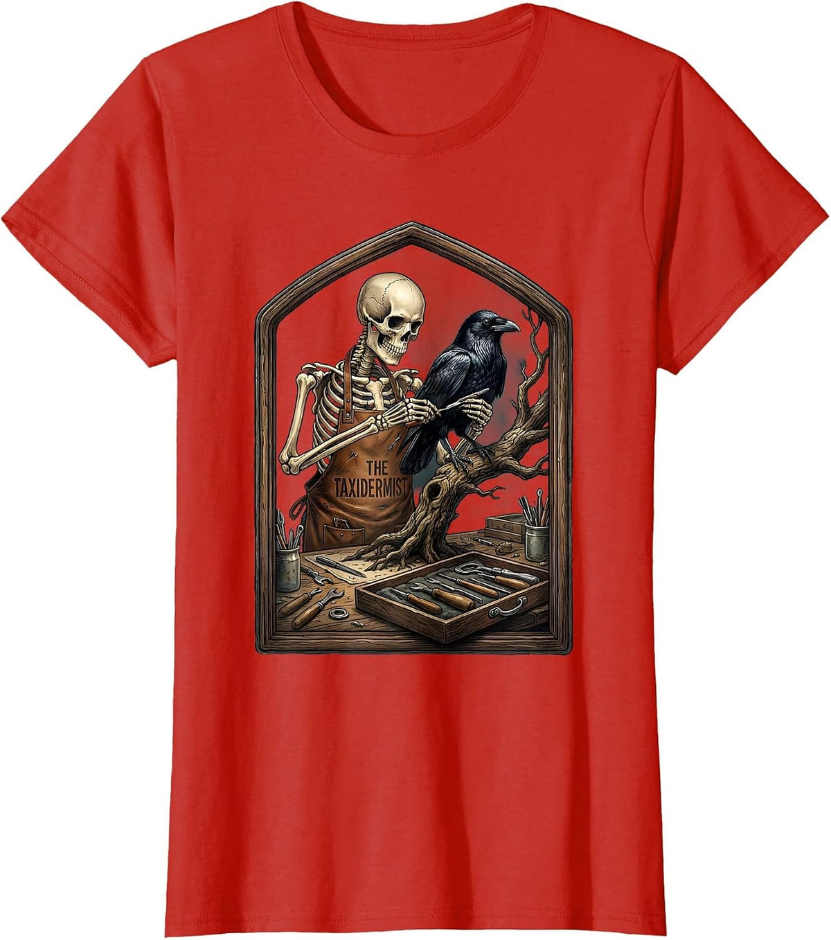 The Taxidermist Vintage Tarot Card Skeleton Tarot Reader T-Shirt - Red