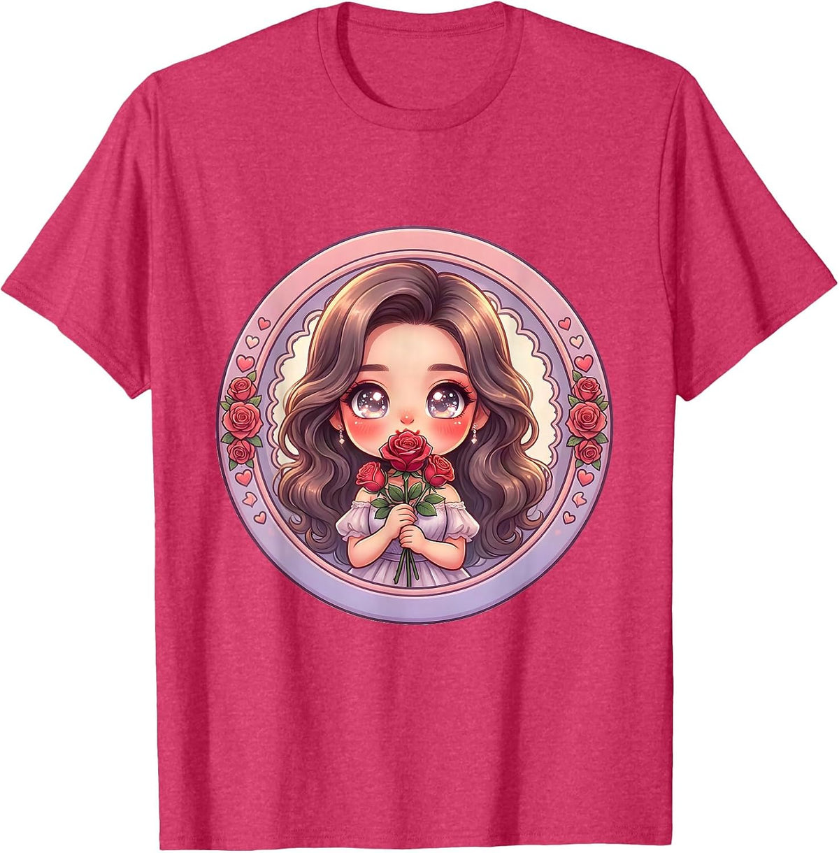 Gigi Elegant Rose Blowing Kiss Illustration T-Shirt - Red Heather