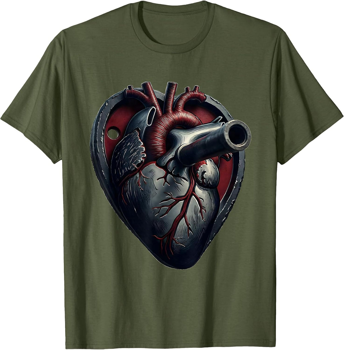 Men's Heart Bumper Plate Gym Humor Valentine's Day Weightlifting T-Shirt - Olive Green