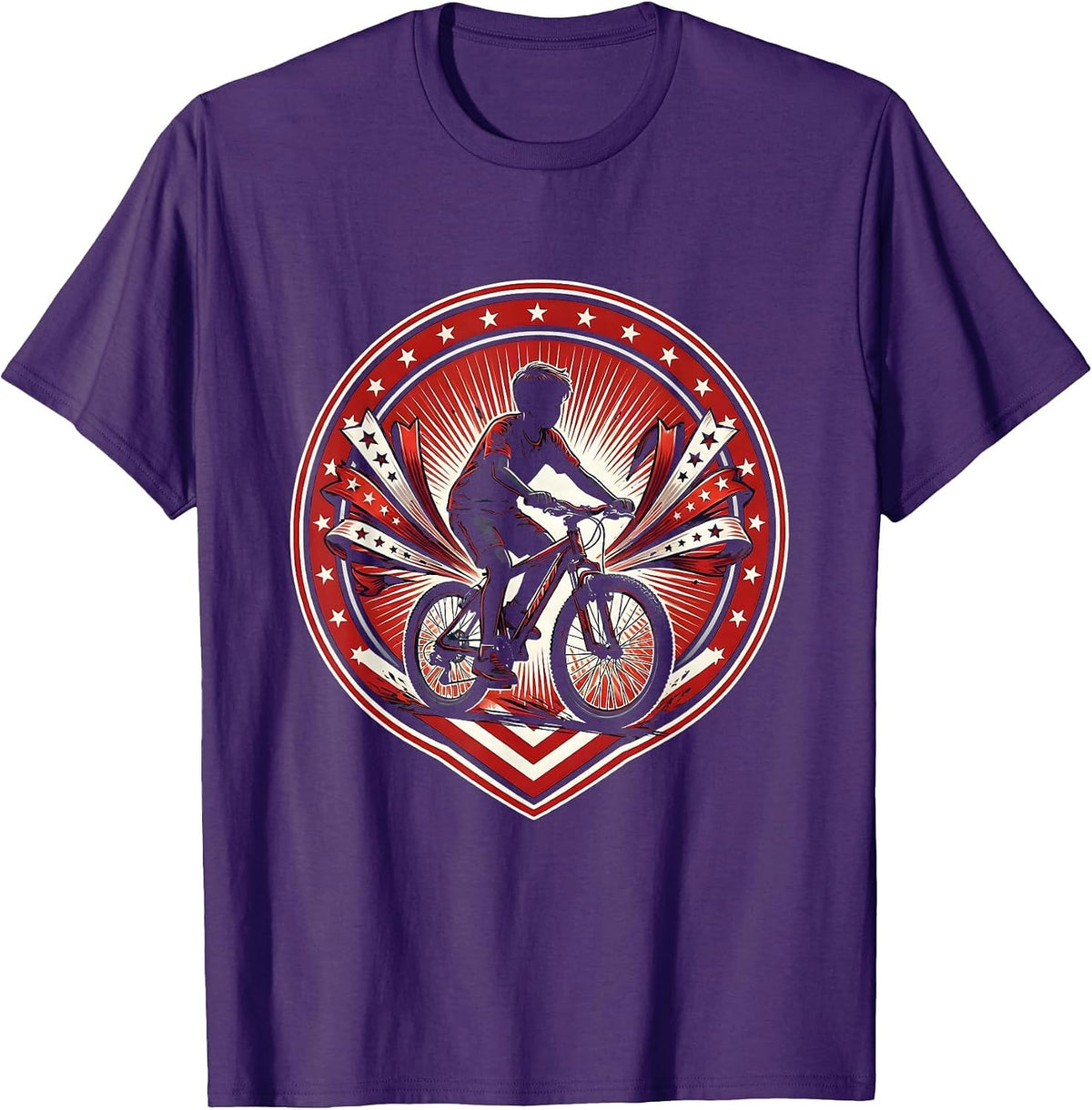 Patriotic Kid on Bicycle with Festive Streamers T-Shirt - Purple