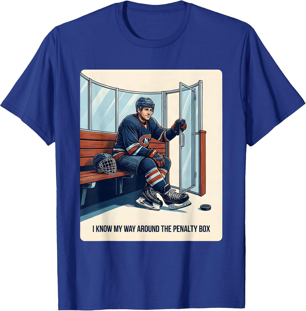 I Know My Way Around The Penalty Box Funny Hockey Player T-Shirt - Royal Blue