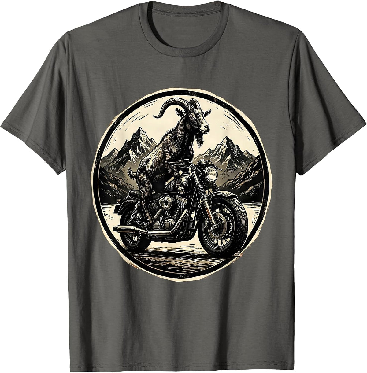Goat Riding Motorbike Through the Mountains T-Shirt - Asphalt Grey
