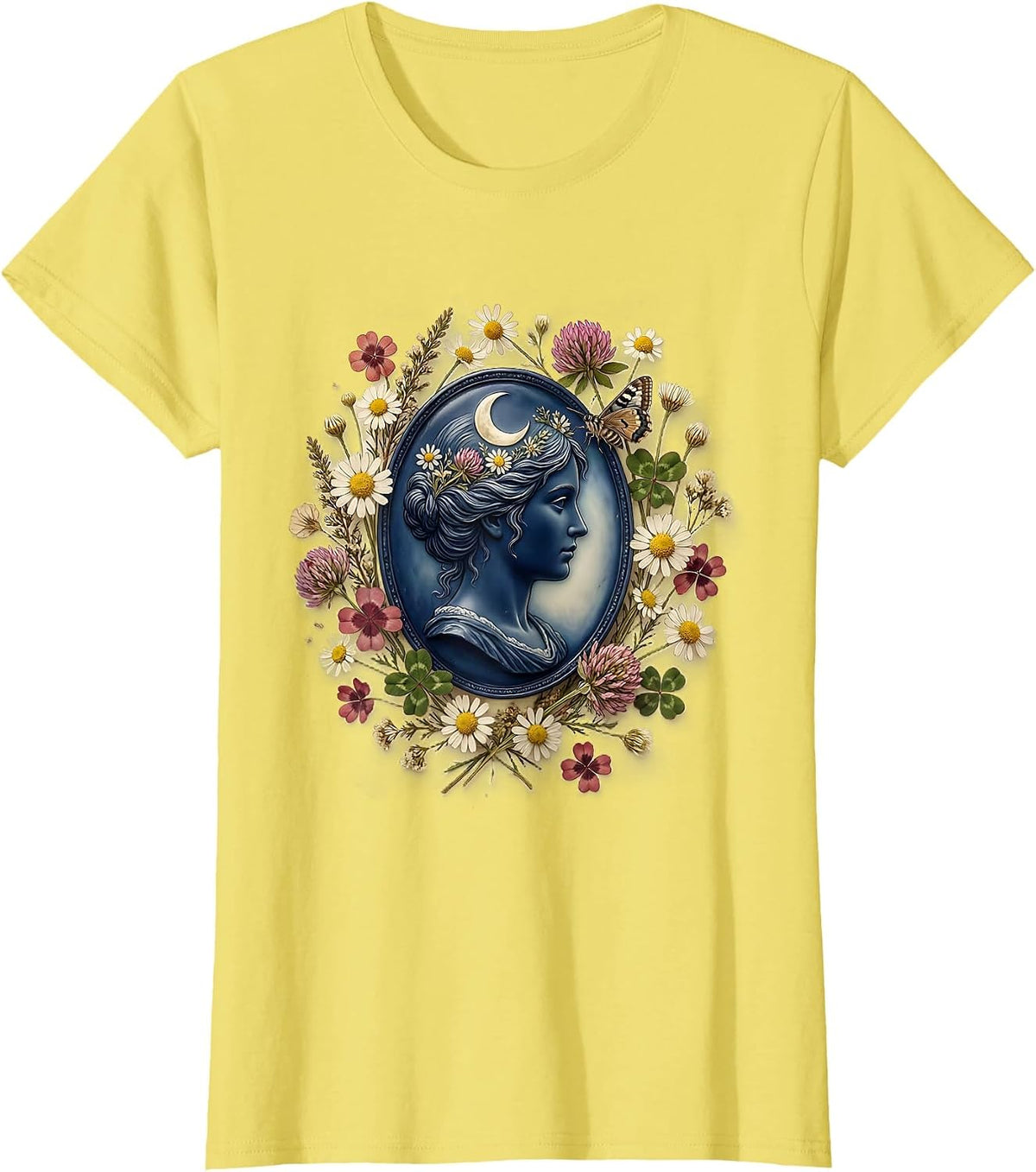 Red White Blue Vintage Cameo Silhouette Portrait T-Shirt - Lemon Yellow