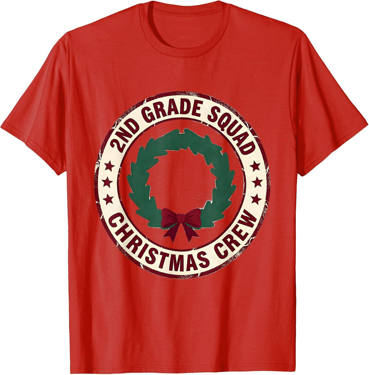 Men's 2nd Grade Squad Christmas Crew Teacher Holiday Squad Emblem T-Shirt - Red