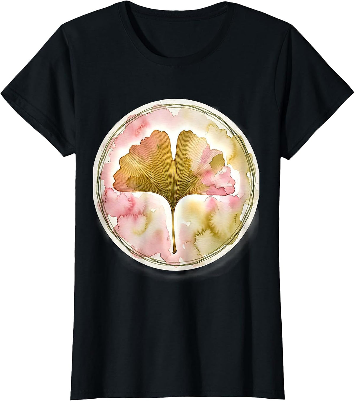 K-Beauty Glass Skin Ginkgo Leaf Glow Art T-Shirt - Black
