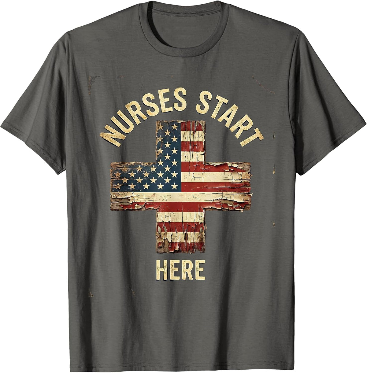 Nurses Start Here Healthcare Pride Design T-Shirt - Asphalt Grey