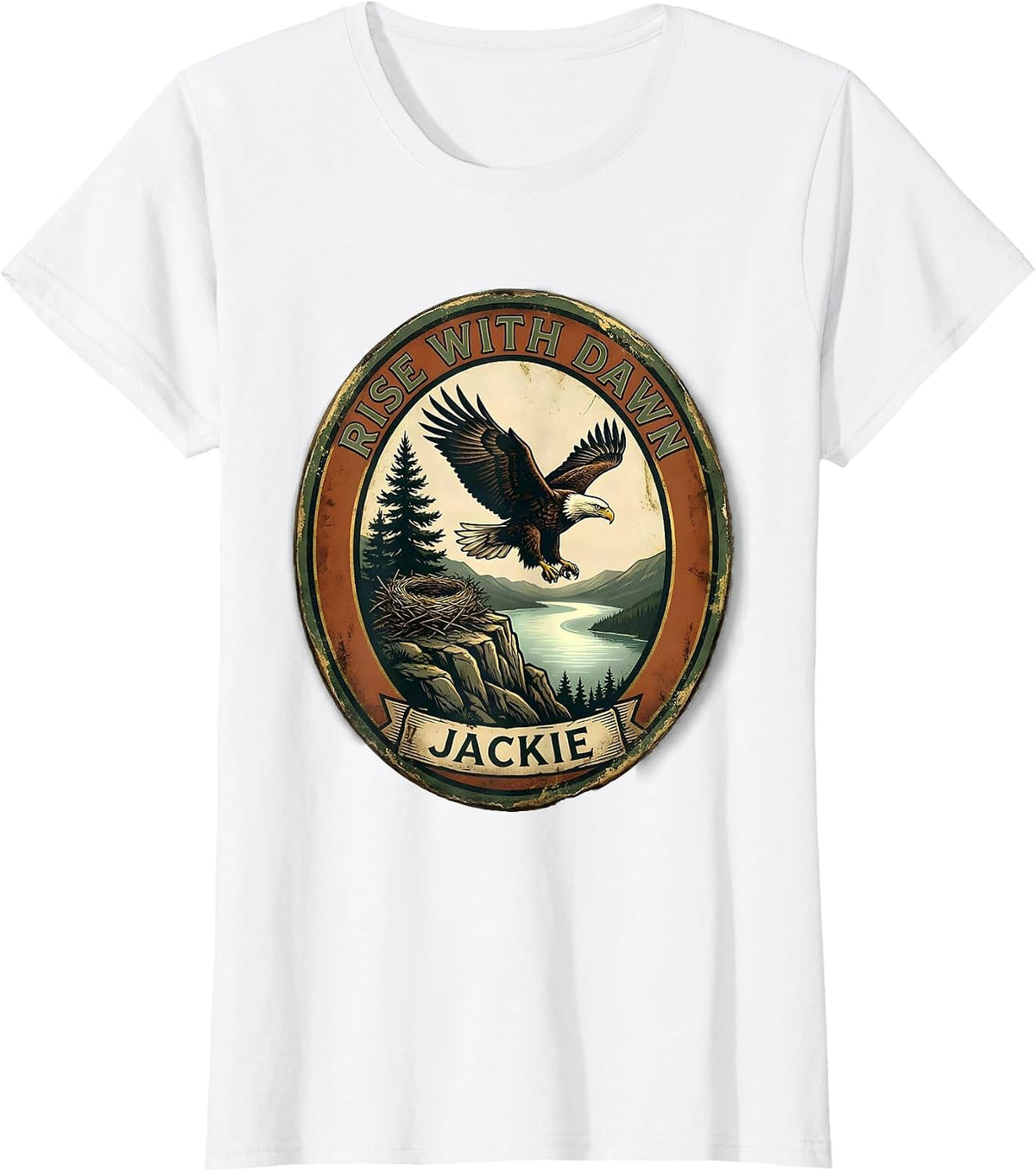Women's Rise With Dawn Jackie Vintage Bald Eagle Memorial Big Bear T-Shirt - White