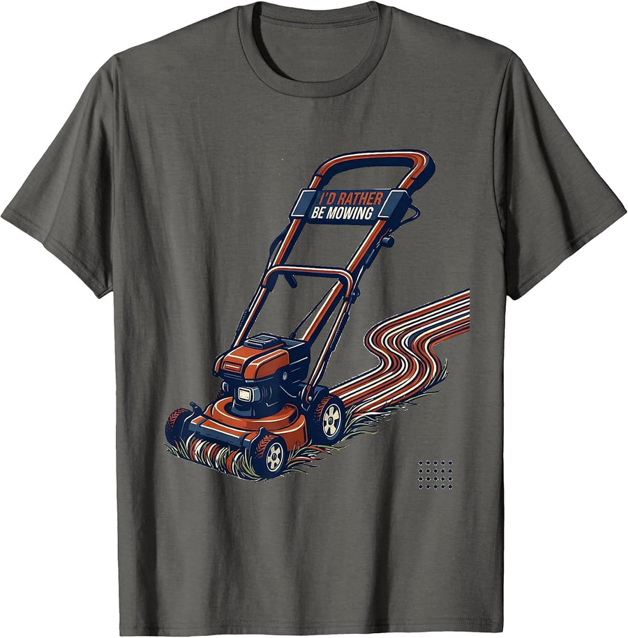 I'd Rather Be Mowing Vintage American Flag Papaw Gift T-Shirt - Asphalt Grey