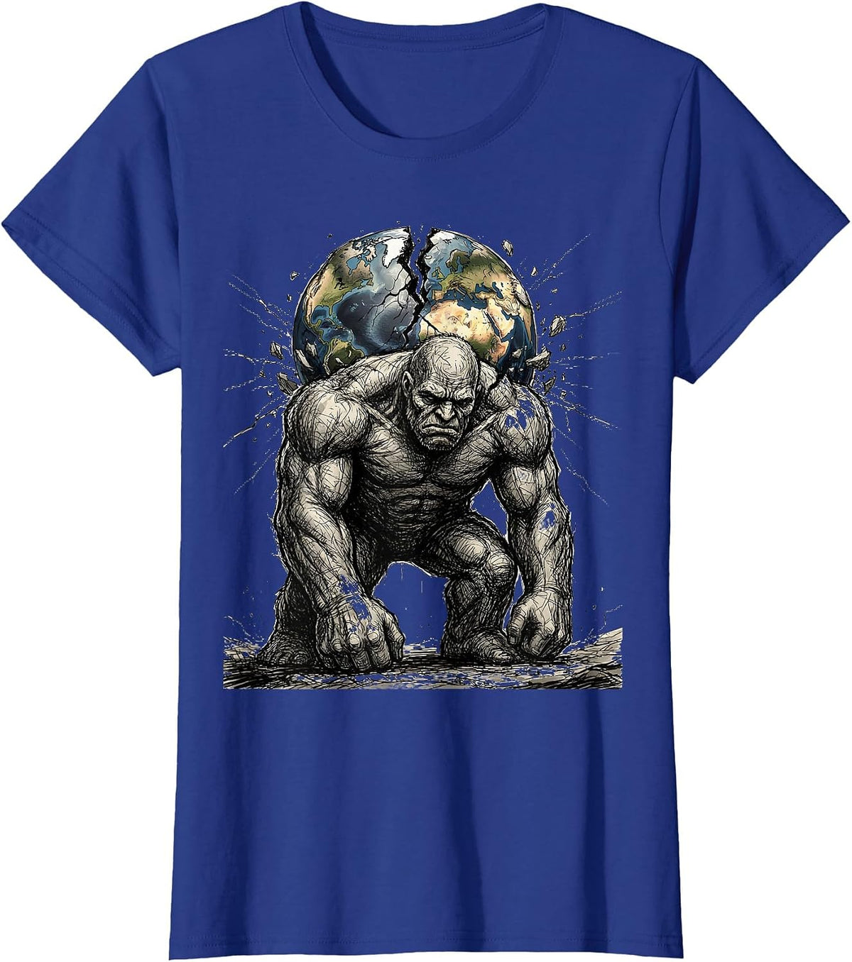 Women's Ancient Atlas Crumbling Globe Greek Mythology T-Shirt - Royal Blue