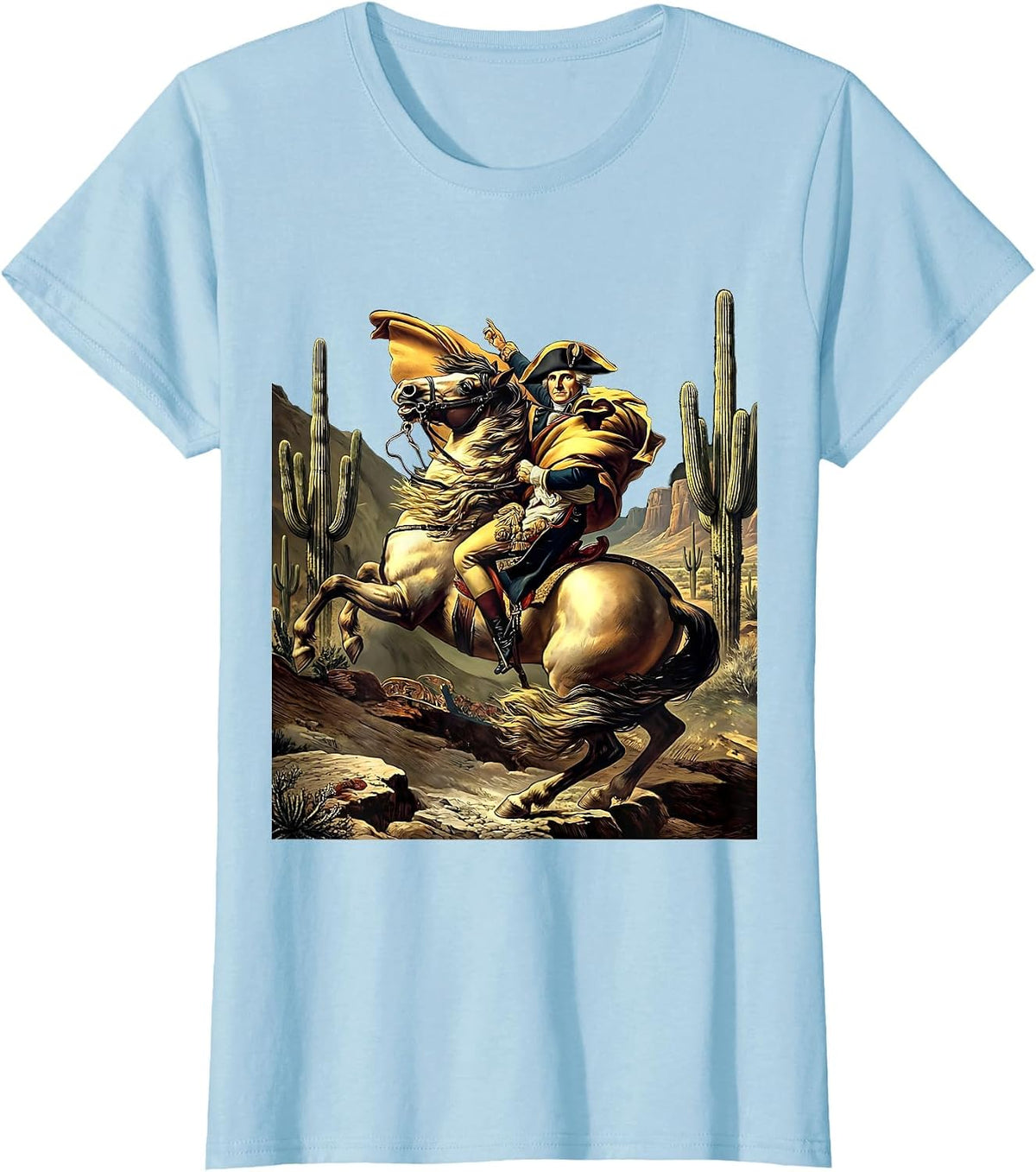 Lone Cowboy Riding Horse Through Desert T-Shirt - Baby Blue