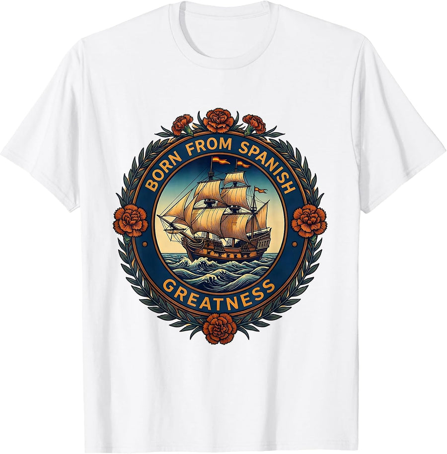 Men's Born from Spanish Greatness Heritage Month Design T-Shirt - White
