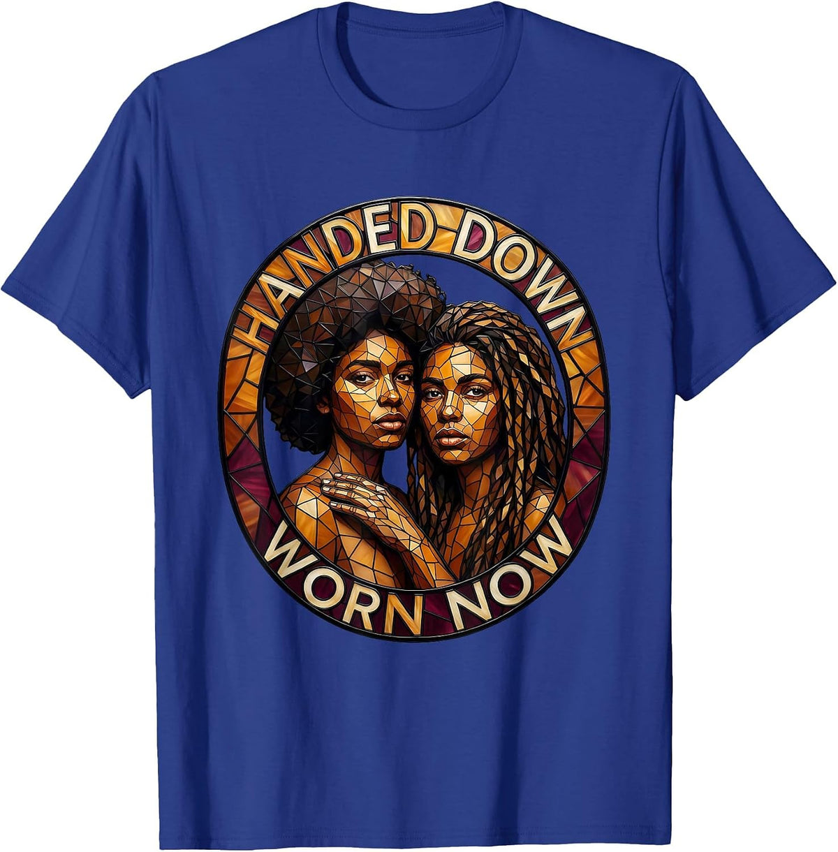 Handed Down Worn Now Stained Glass Mosaic Natural Hair Pride T-Shirt - Royal Blue