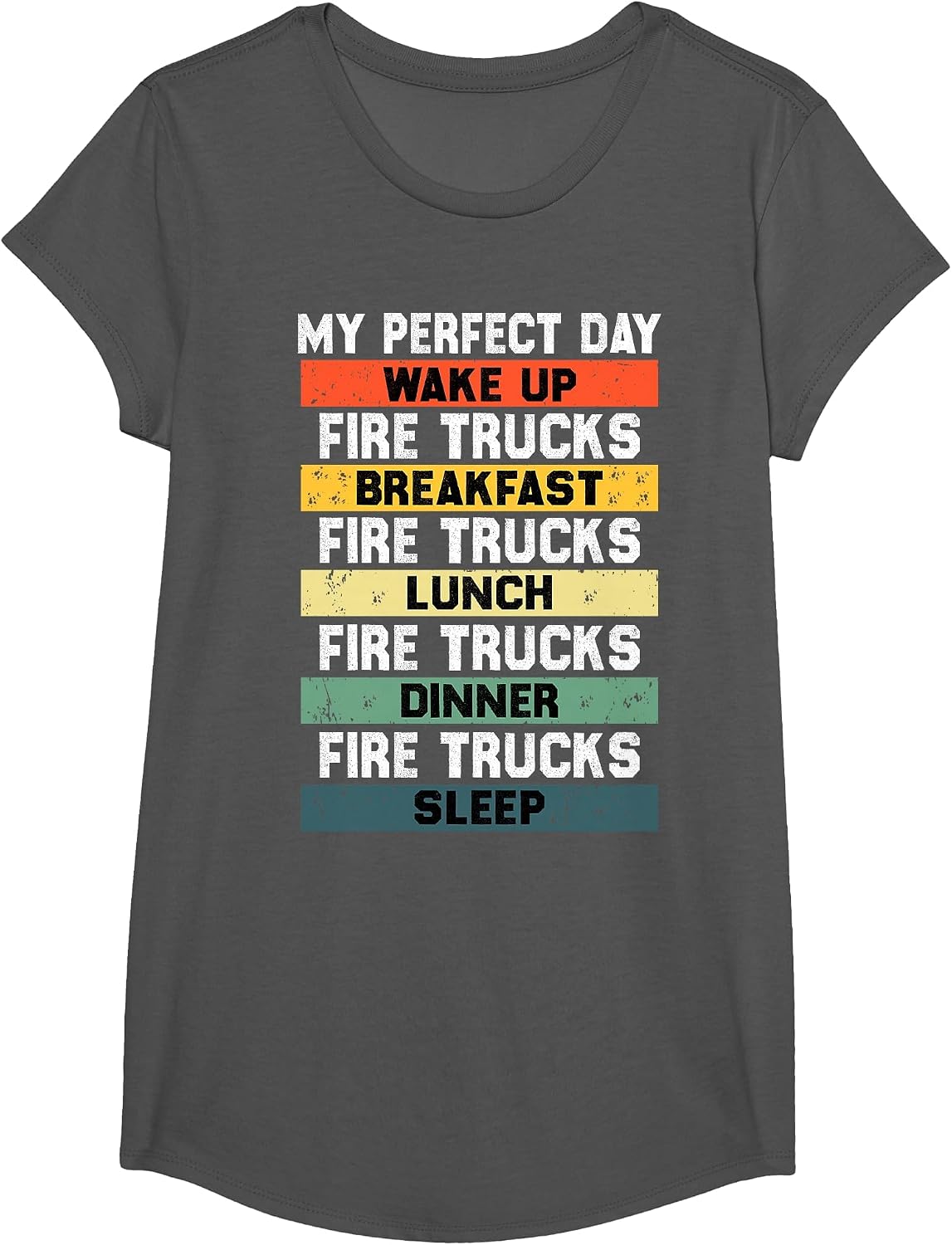 My Perfect Day Firefighter Fireman Tee for Fire Truck Lovers T-Shirt - Girls Asphalt Grey