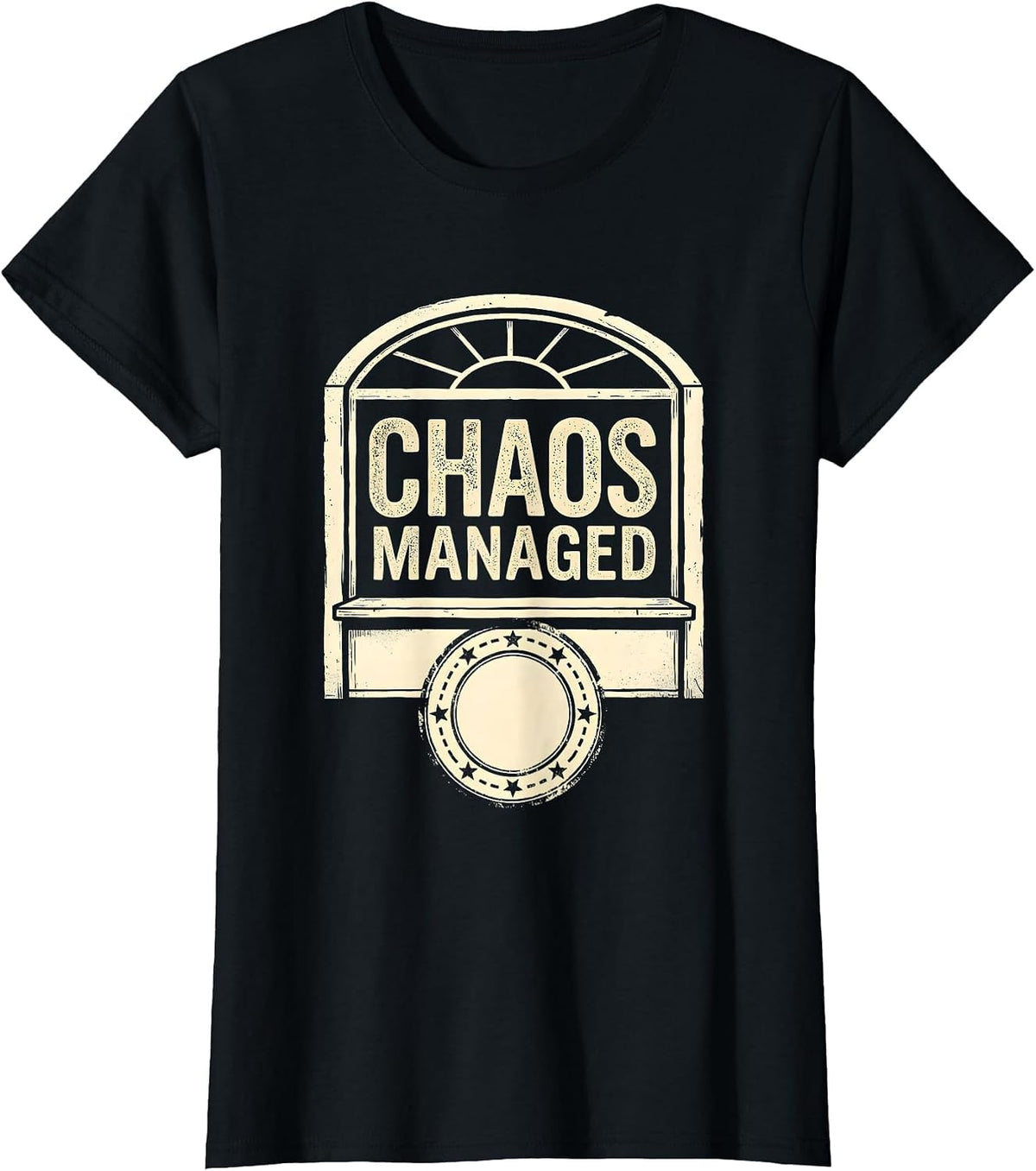 CHAOS MANAGED Rubber Stamp Circus Crew Carnival Staff T-Shirt - Black