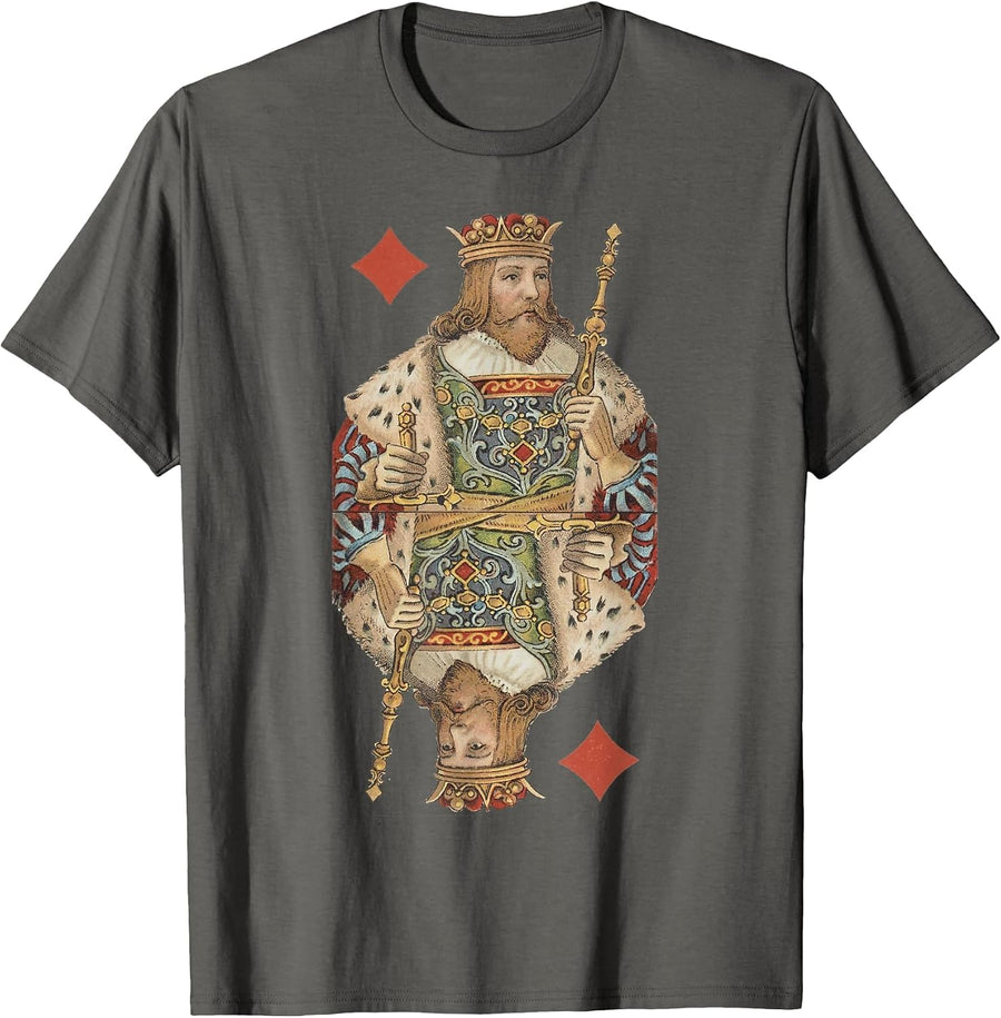 King of Diamonds Antique Art Nouveau Playing Card Art T-Shirt, Men, Asphalt Grey, 4X-Large - As Pictured