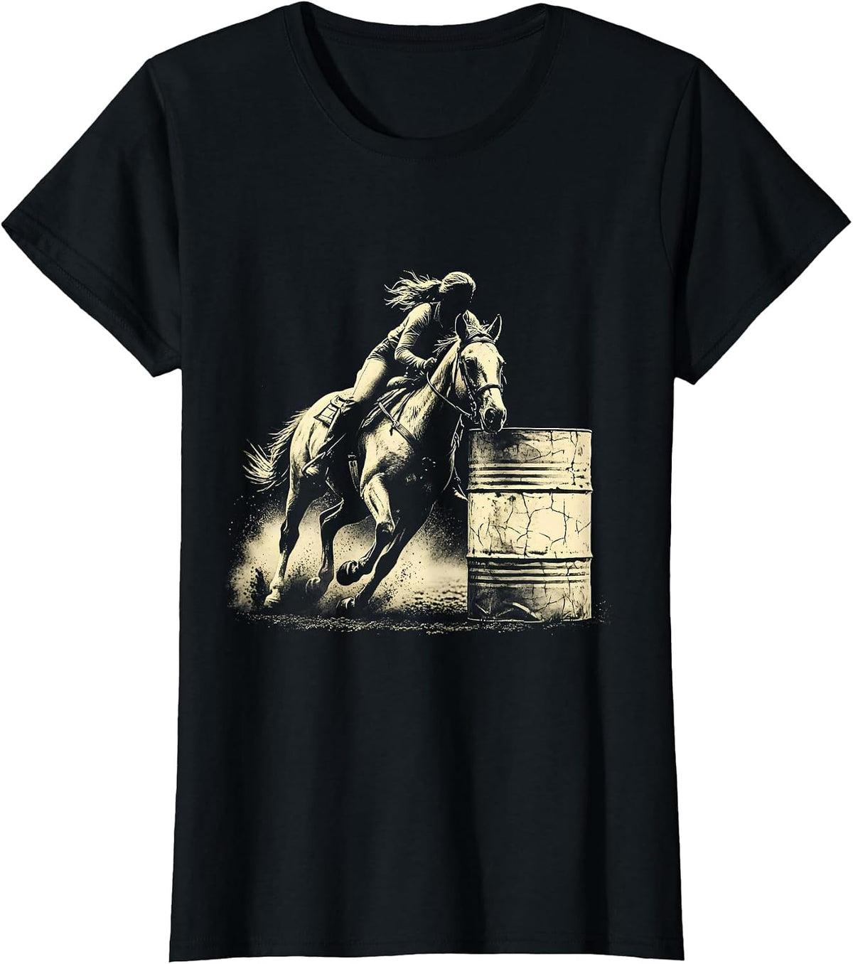 Barrel Racer Leaning Into Turn Rodeo Graphic T-Shirt - Black