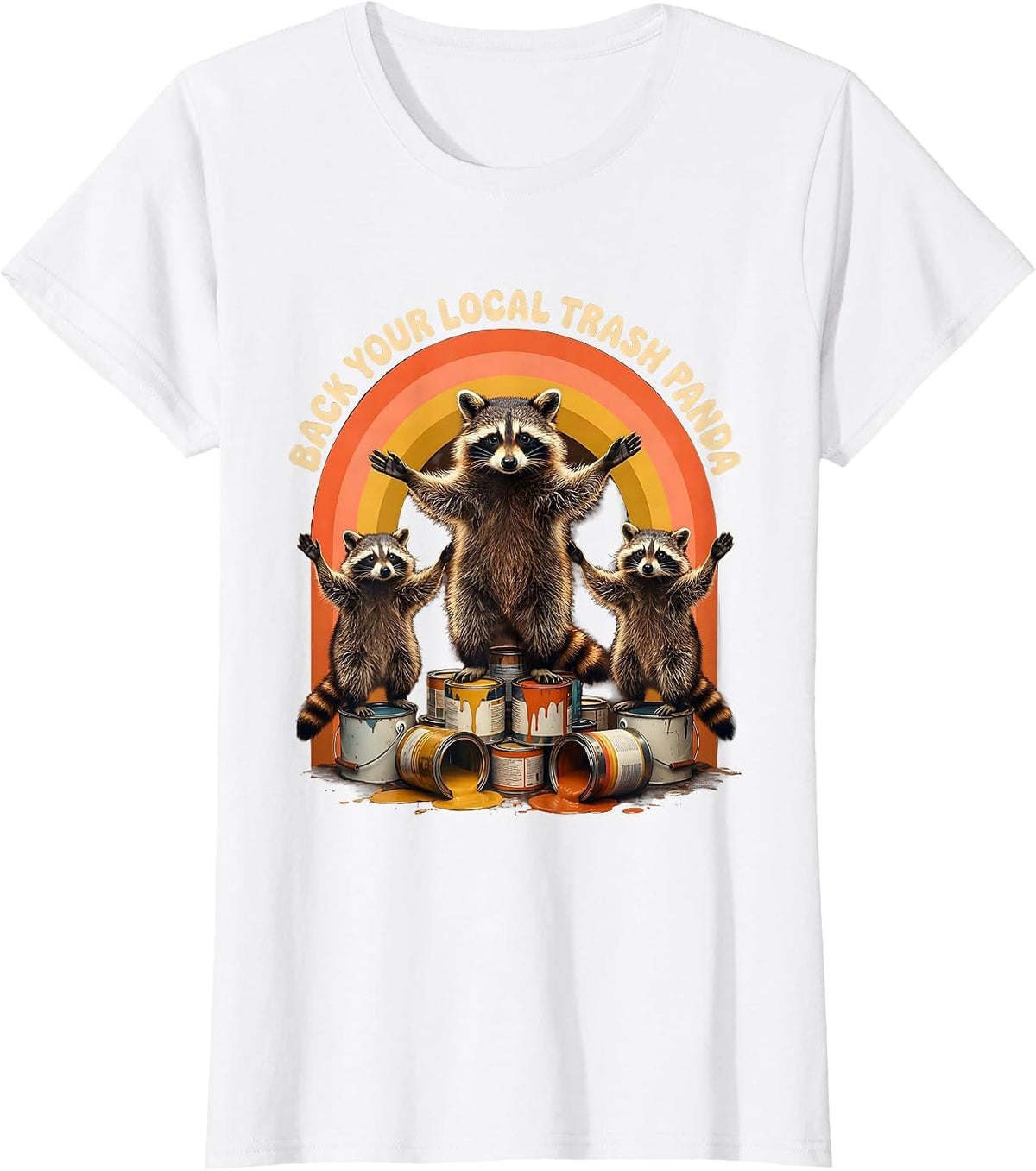 Back Your Local Trash Panda Retro 70s Funny Raccoon Meme T-Shirt - White