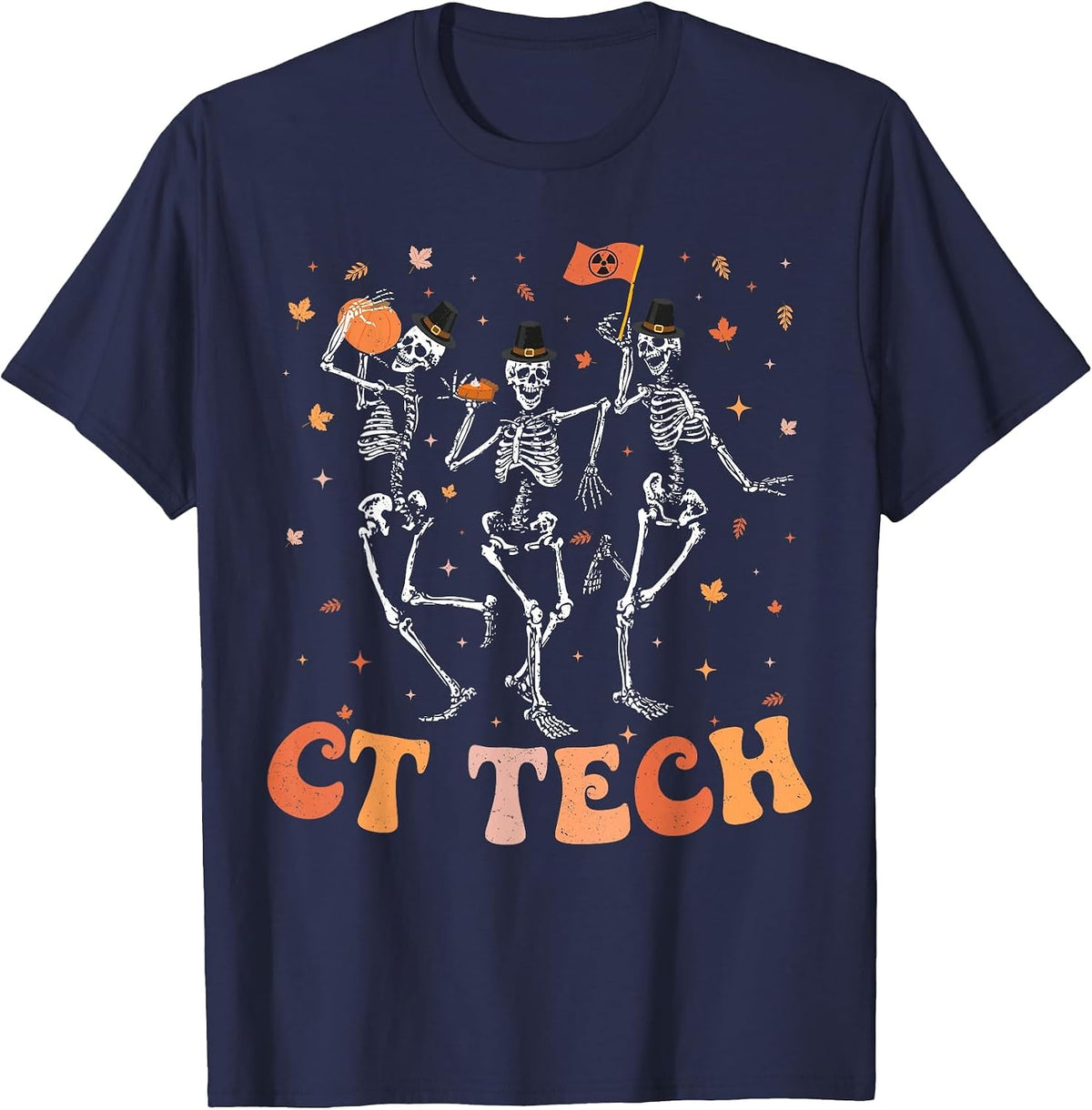 Skeleton CT Tech Computed Tomography Tech Thanksgiving T-Shirt - Navy Blue