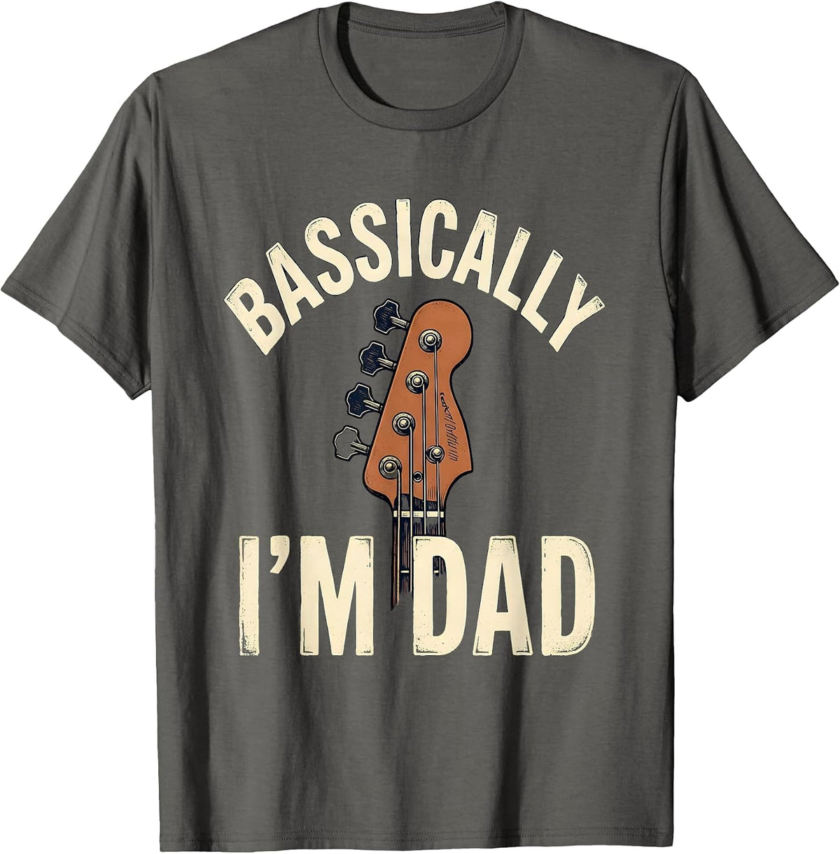 Men's Bassically I'm Dad Vintage Guitar Dad Humor Father's Day T-Shirt - Asphalt Grey