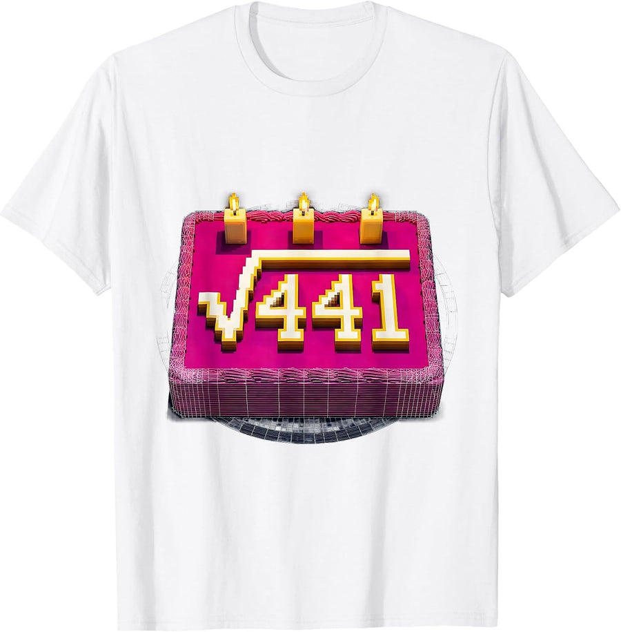 Men's Square Root Of 441 Pixel Art Math Birthday Pun Teenager Gift T-Shirt - White