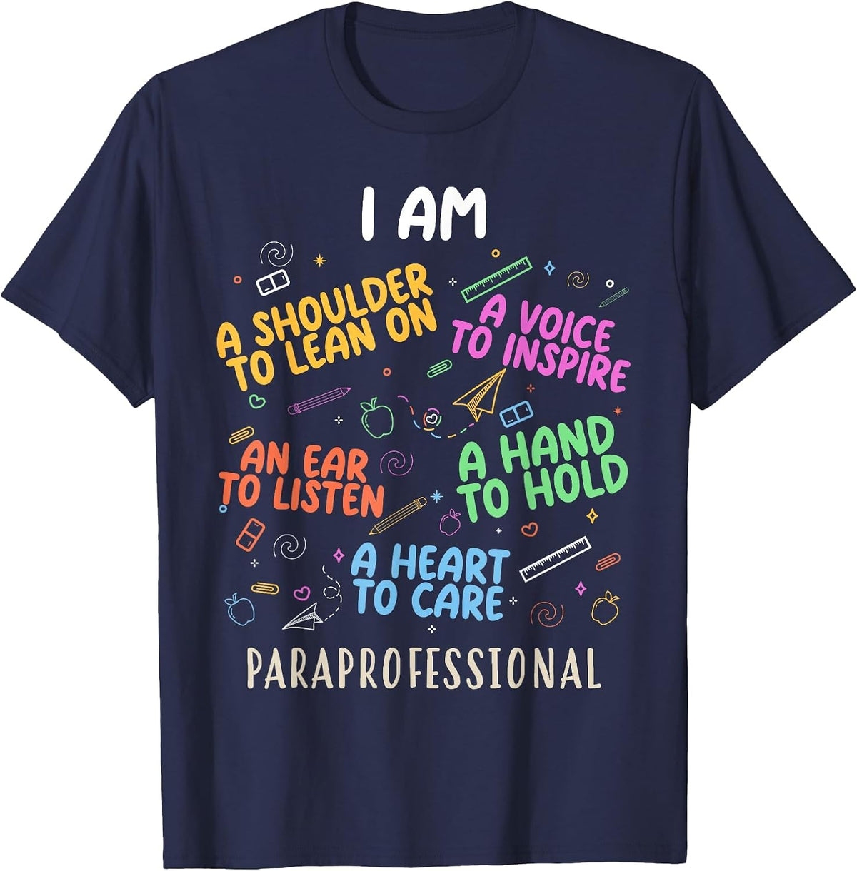 Funny Paraeducator Heart to Care Paraprofessional Teachers T-Shirt - Navy Blue