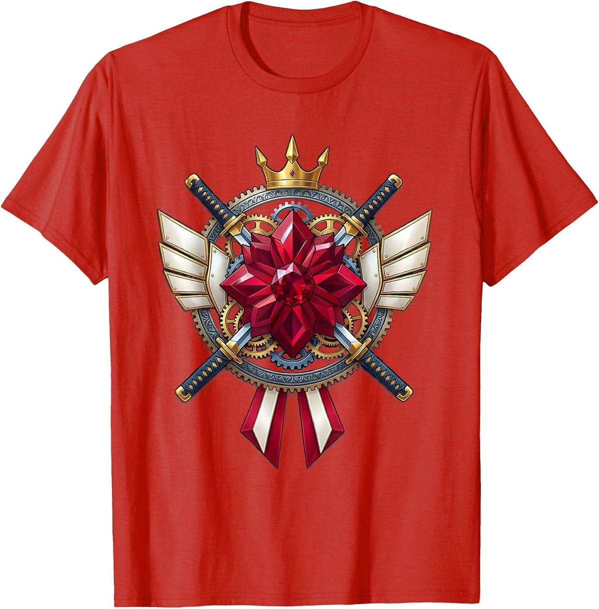 Men's Mechanical Samurai Exposed Gears Anime Art T-Shirt - Red
