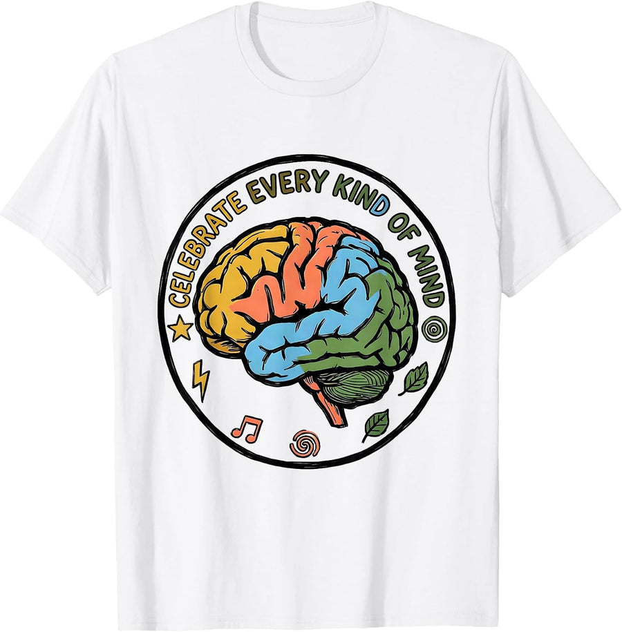 Men's Celebrate Every Kind of Mind Neurodiversity Design T-Shirt - White
