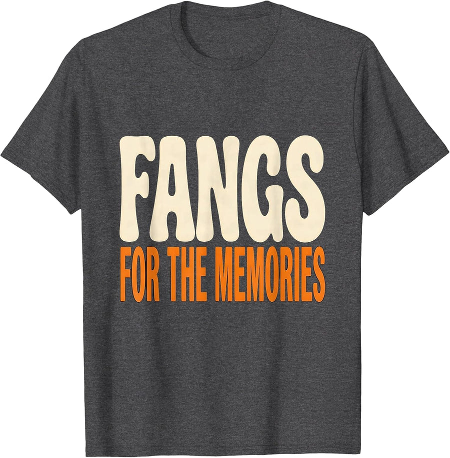 Men's Fangs For The Memories Funny Dental Hygienist Halloween Pun T-Shirt - Dark Heather Grey