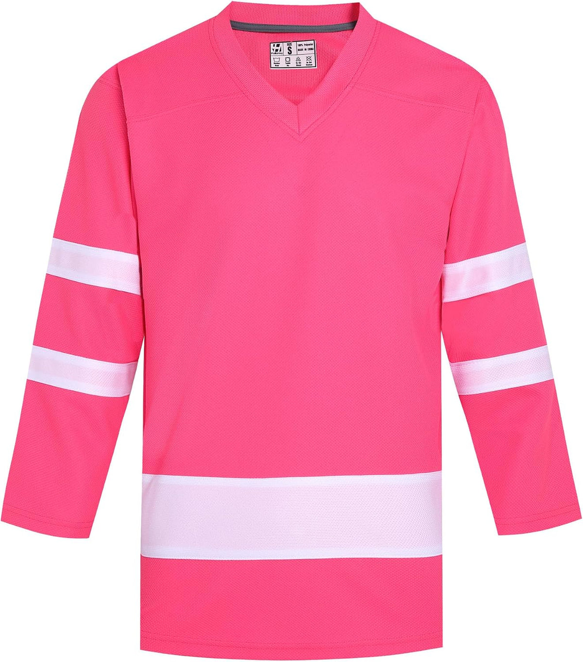 Blank Men's Ice Hockey Jerseys for Adult Unisex Authentic Team Game Shirts Long Sleeve Sports Fan Tops - Pink Jersey-white