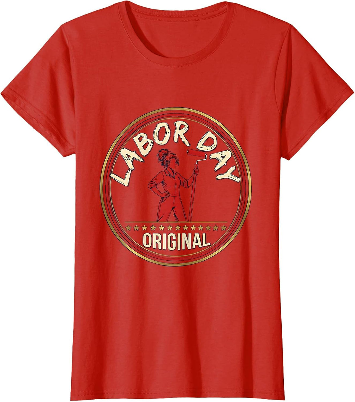 Women's Labor Day Original Patriotic Woman Messy Bun Holiday T-Shirt - Red