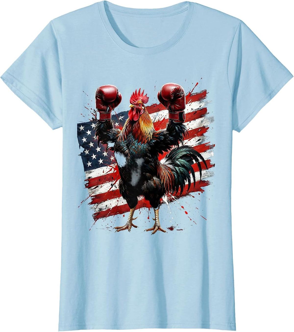 Rooster Boxing Gloves Fighter Graphic T-Shirt - Baby Blue