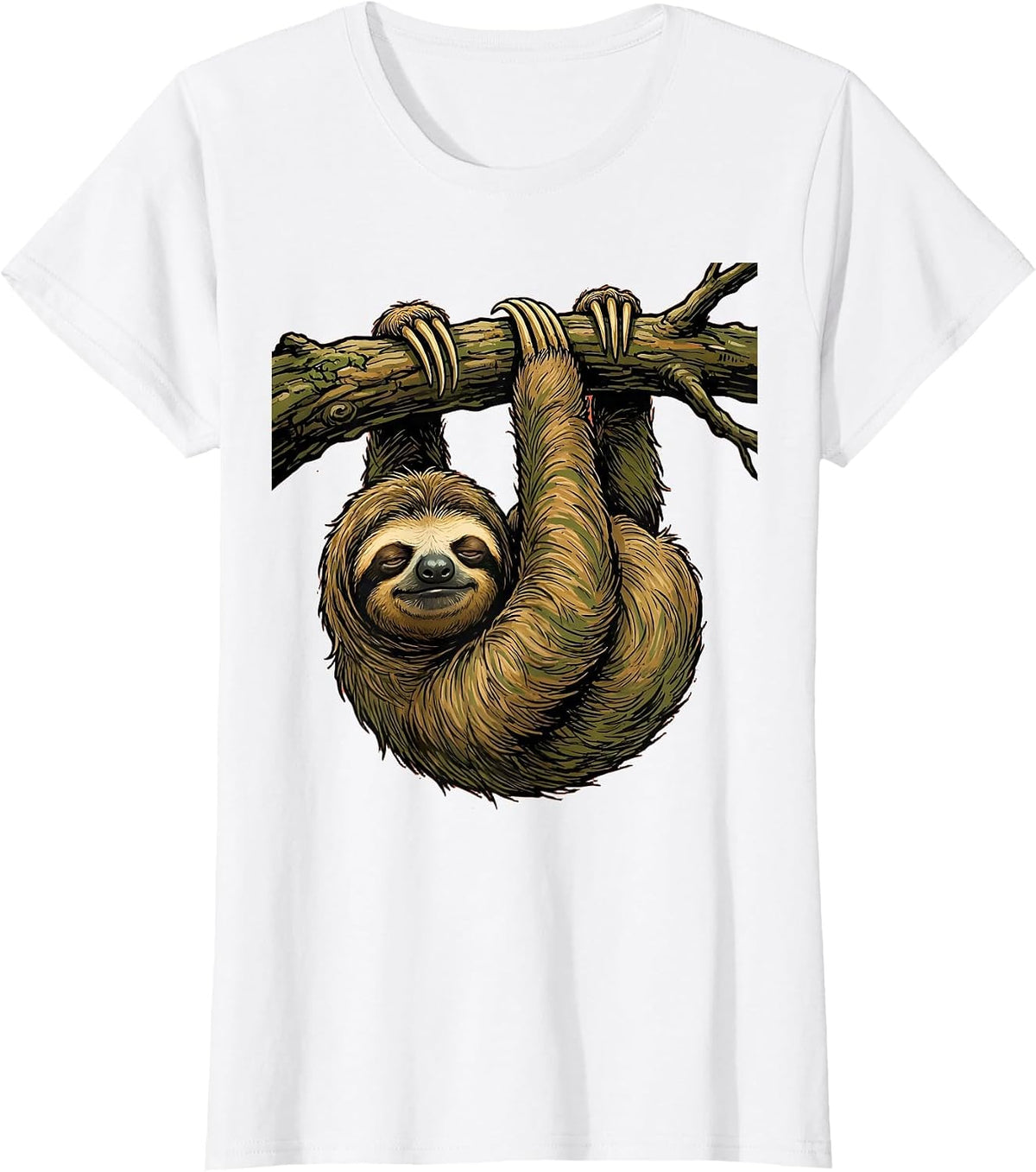 Lazy Sloth Hanging Upside Down Graphic T-Shirt - White