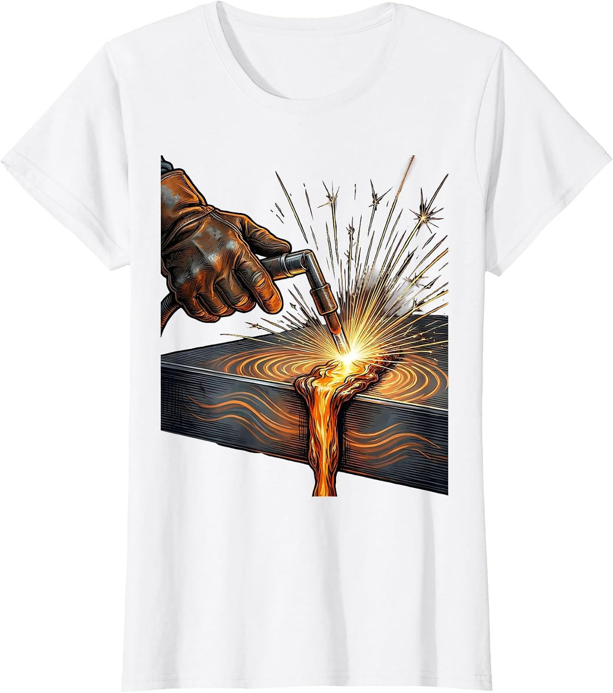 Welder Gloved Hands Torch Steel Graphic T-Shirt - White