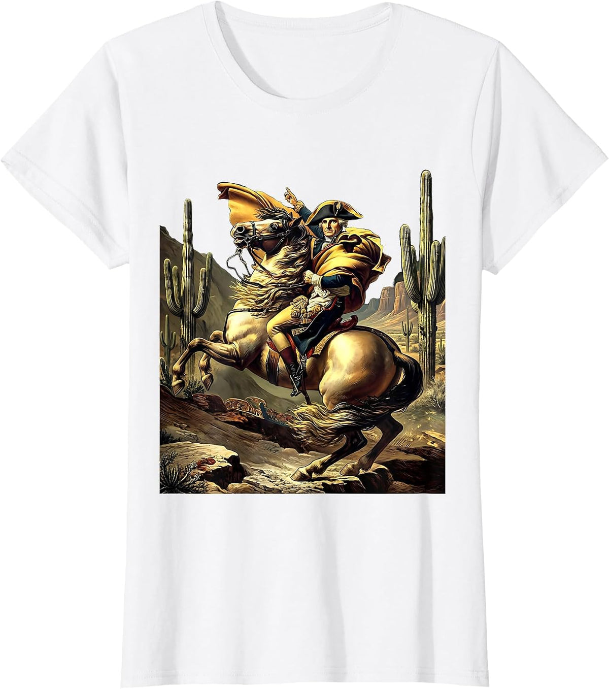 Lone Cowboy Riding Horse Through Desert T-Shirt - White