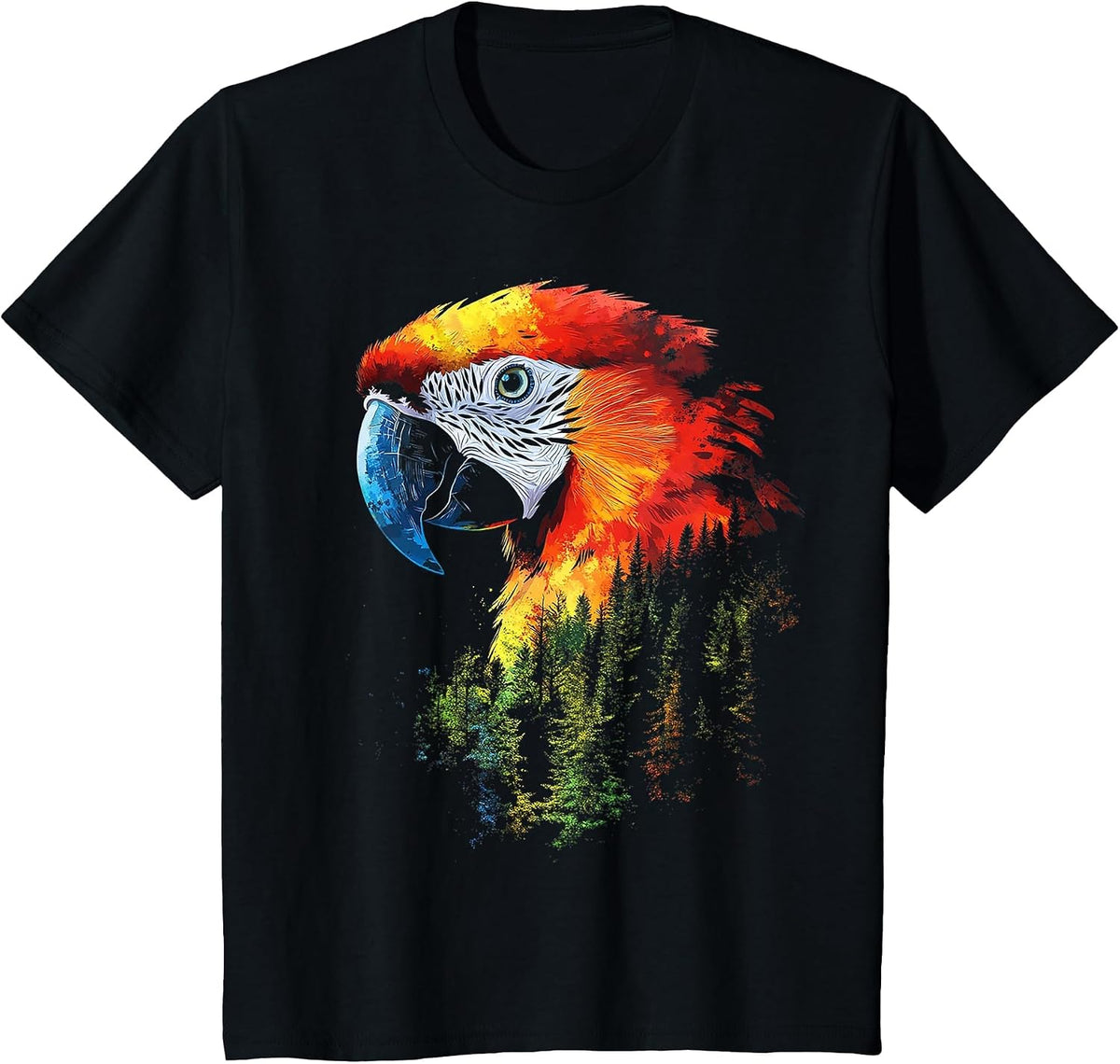 Parrot Bird Motif Animal Illustration Parrot T-Shirt - Black