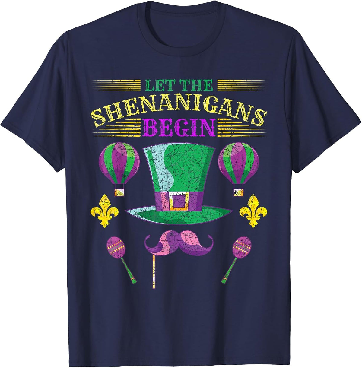 Let The Shenanigans Begin Masquerade Carnival Mardi Gras T-Shirt - Navy Blue
