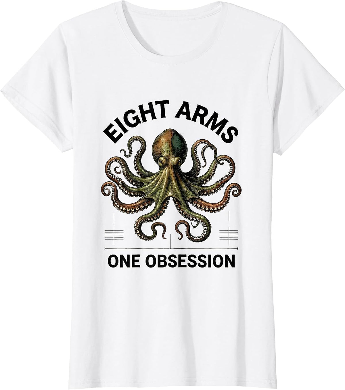 Eight Arms, One Obsession Botanical Octopus Sea-Creature T-Shirt - White