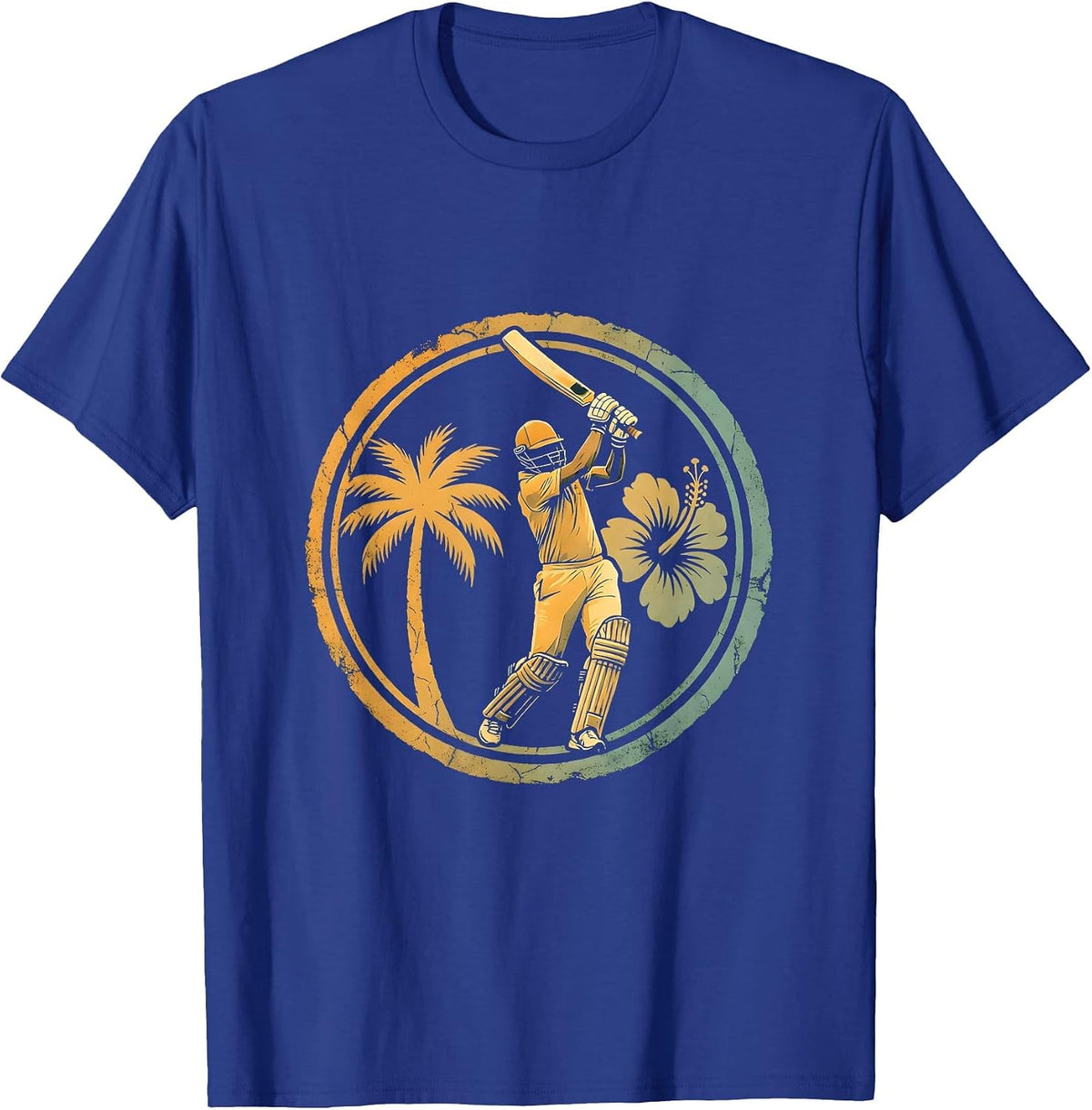 Jamaica Cricket Batsman Illustration T-Shirt - Royal Blue
