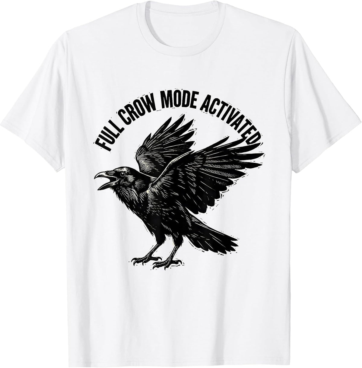 Men's Full Crow Mode Activated Funny Bird Design T-Shirt - White
