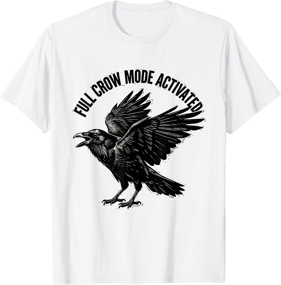 Men's Full Crow Mode Activated Funny Bird Design T-Shirt - White