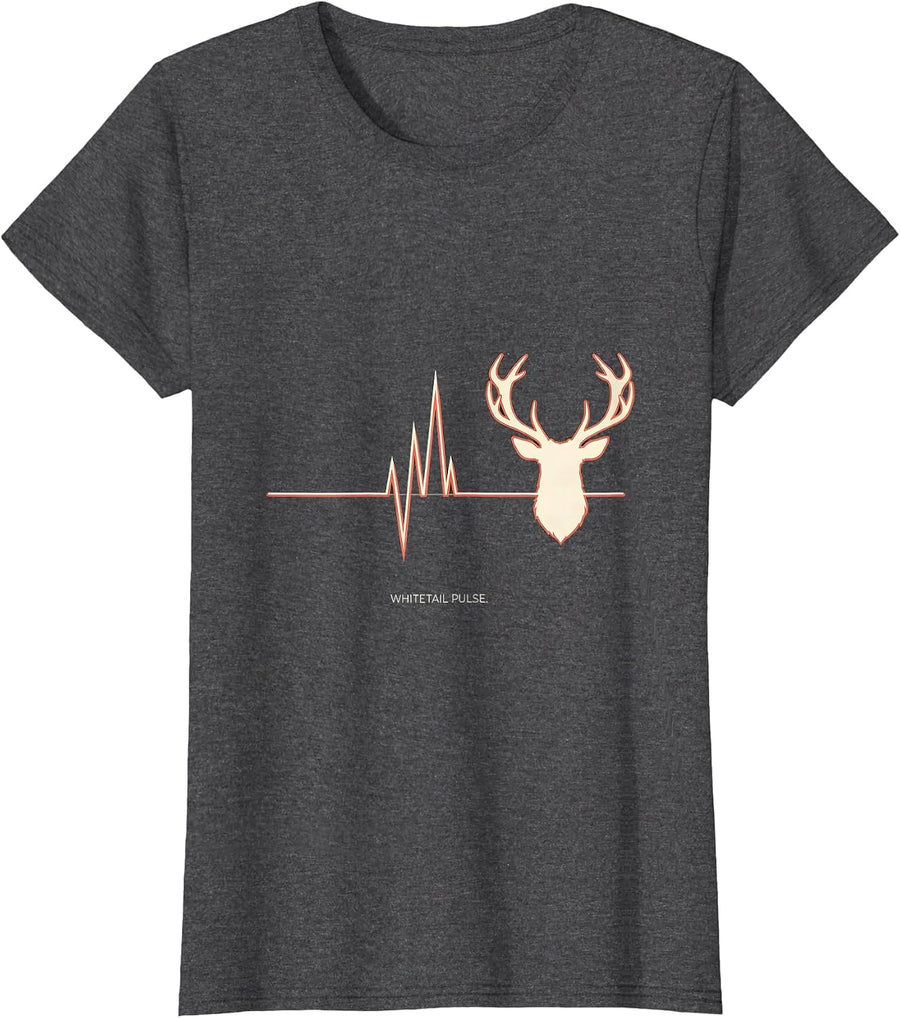 Women's Whitetail Pulse Flat Vector Hunting Heartbeat Wildlife Lover T-Shirt - Dark Heather Grey