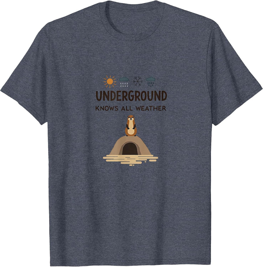 Underground Knows All Weather Groundhog Design T-Shirt - Heather Blue