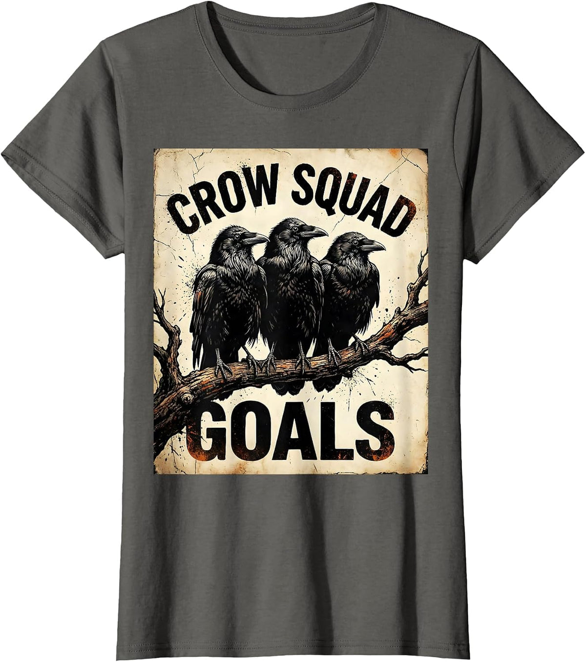 Women's Crow Squad Goals Bird Gang Design T-Shirt - Asphalt Grey