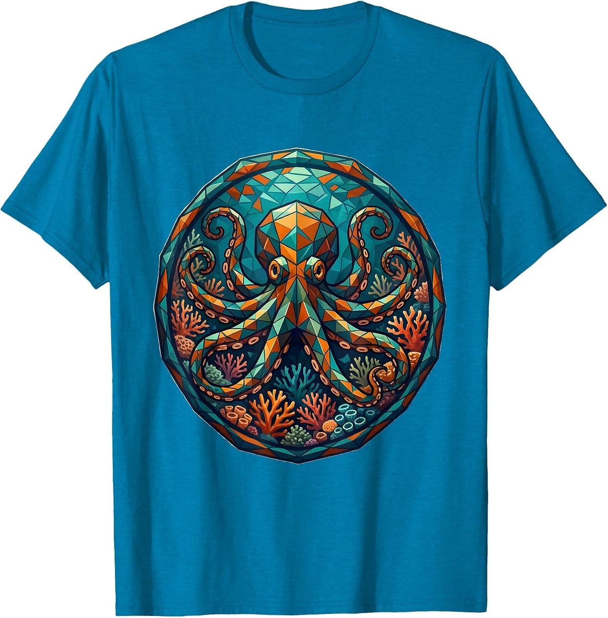 Octopus Camouflage Coral Reef Illustration T-Shirt - Sapphire Blue