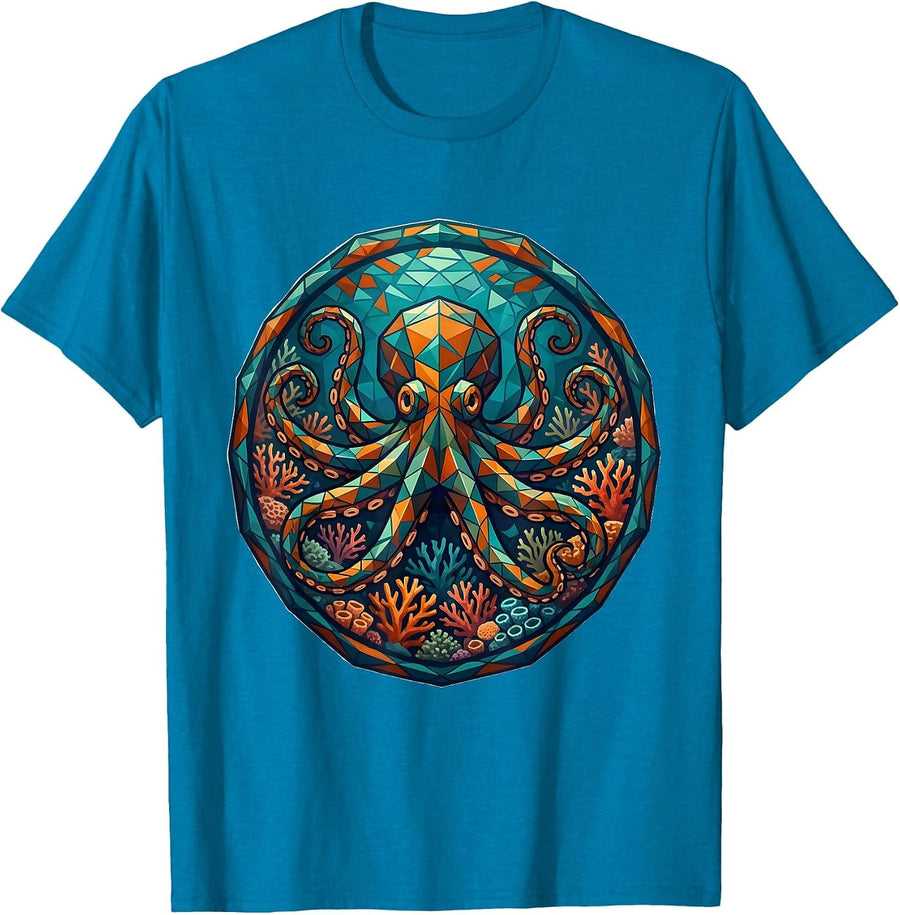 Octopus Camouflage Coral Reef Illustration T-Shirt - Sapphire Blue