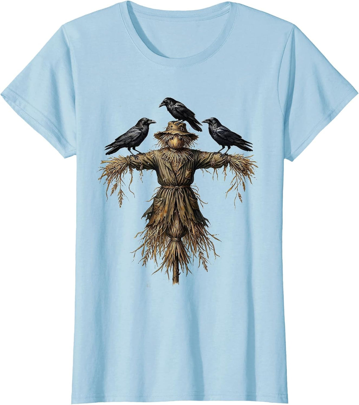 Fearless Crows and Scarecrow Graphic Design T-Shirt - Baby Blue
