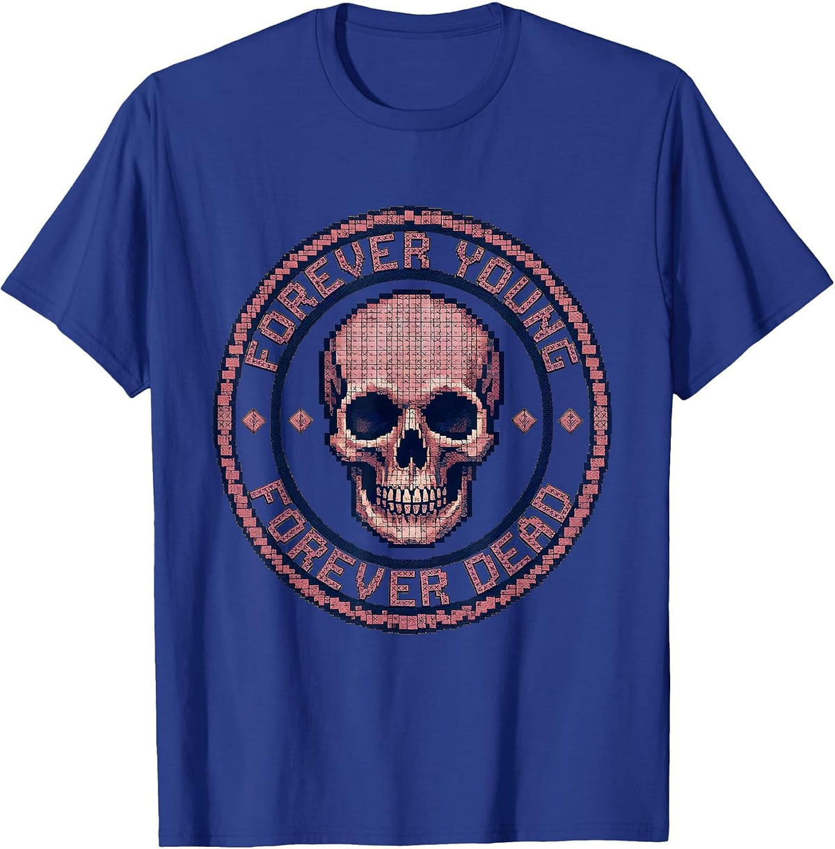 Men's Forever Young Forever Dead Skull Graphic Design T-Shirt - Royal Blue