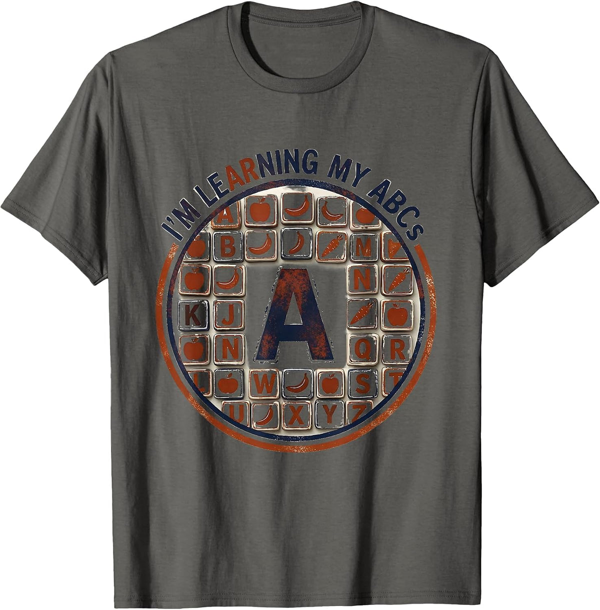 I'm Learning My ABCs Rubber Stamp Kids Alphabet Chart T-Shirt - Asphalt Grey